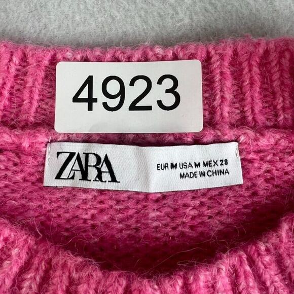 Zara Sweater Womens Medium Pink Cropped Wool Alpaca Knit Short Balloon Sleeve - Picture 5 of 6